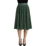 Dolce & Gabbana Metallic Green High Waist A-line Pleated Skirt SKI1801 - 40