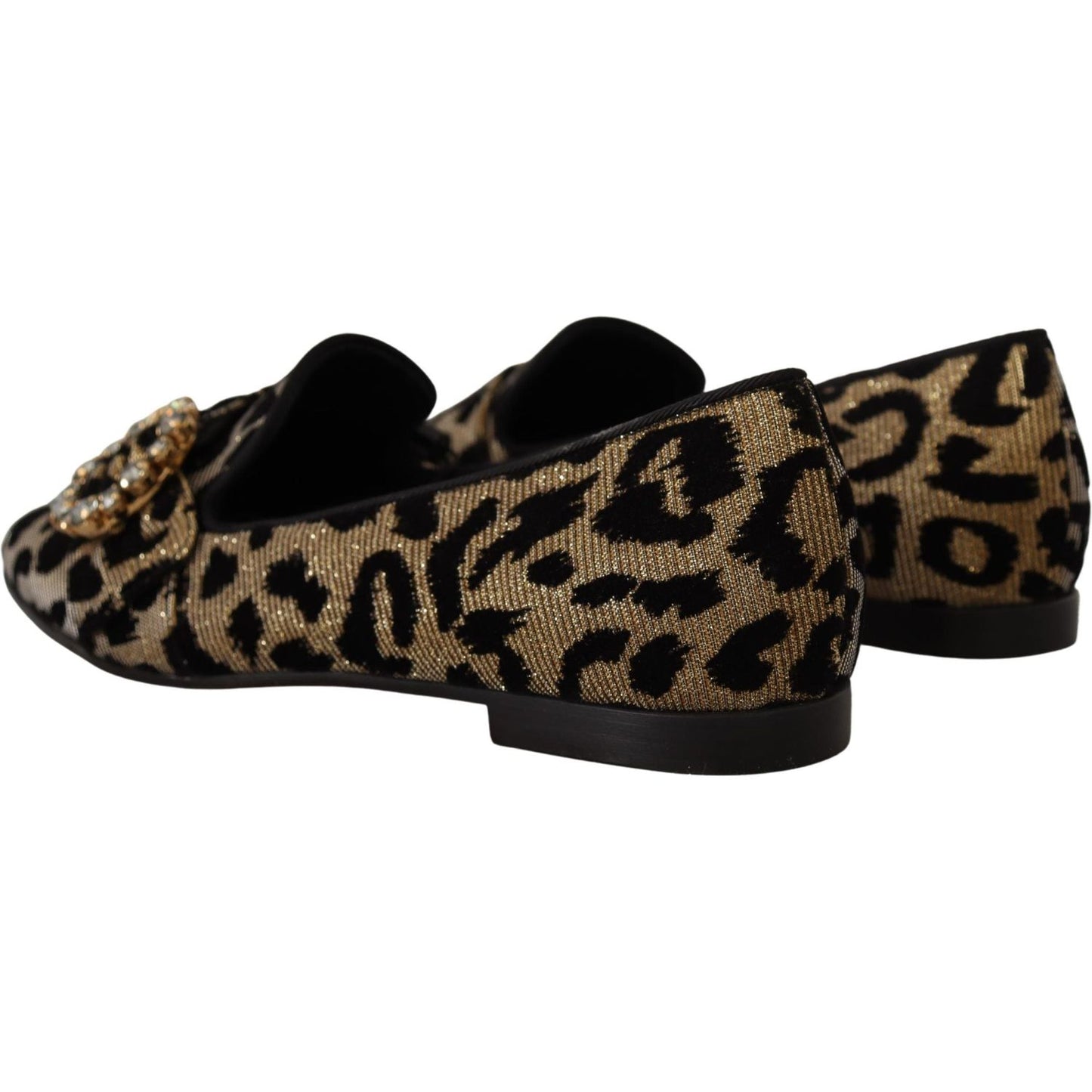 Dolce & Gabbana Gold Leopard Print Crystals Loafers Shoes LA9771- 36.5