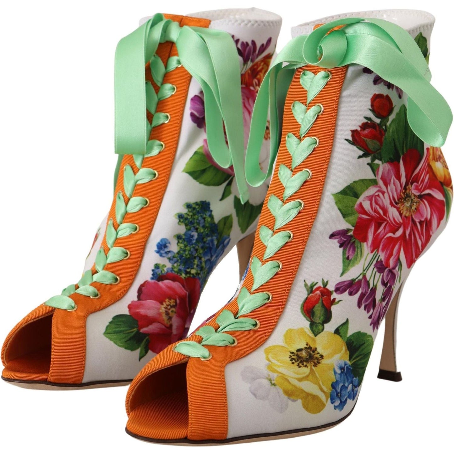 Dolce & Gabbana Floral Open Toe Jersey Heels Dolce & Gabbana Dark Sea Green