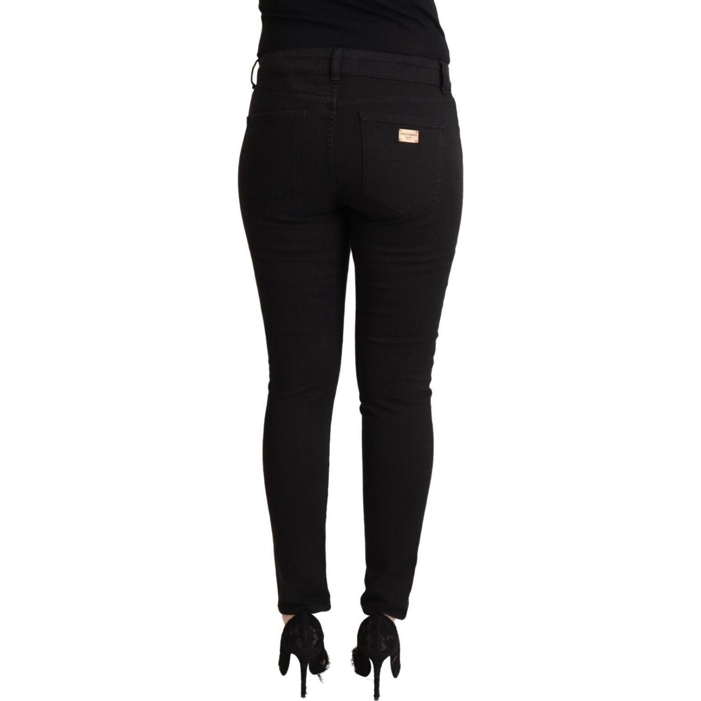 Dolce & Gabbana Black Cotton Mid Waist Denim Slim Fit Jeans PAn73036 - 42