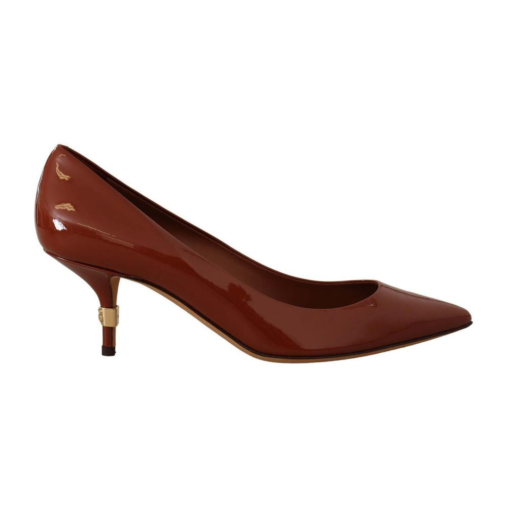 Dolce & Gabbana Brown Kitten Heels Pumps Patent Leather Shoes LA9690 - 39