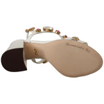 Dolce & Gabbana White Leather Crystal Keira Heels Sandals Shoes LA9793 - 35.5