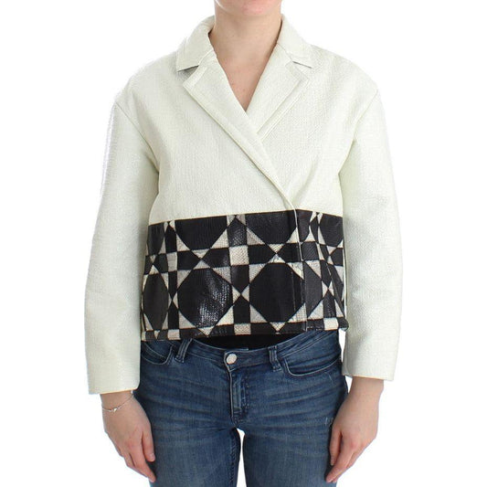 Andrea Pompilio White Black Cropped Leather Jacket Coats & Jackets