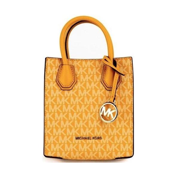 Michael Kors Mercer XS Honeycomb Gold Signature PVC North South Shopper Crossbody Bag Michael Kors Sandy Brown
