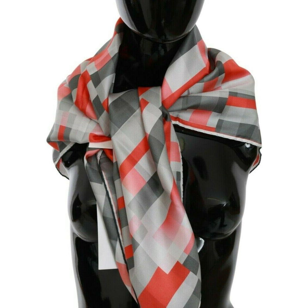 Costume National Gray Red Silk Shawl Foulard Wrap Scarf MS1647
