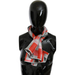 Costume National Gray Red Silk Shawl Foulard Wrap Scarf MS1647