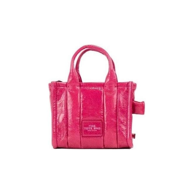 Marc Jacobs The Shiny Crinkle Micro Tote Magenta Leather Crossbody Bag Handbag 5883