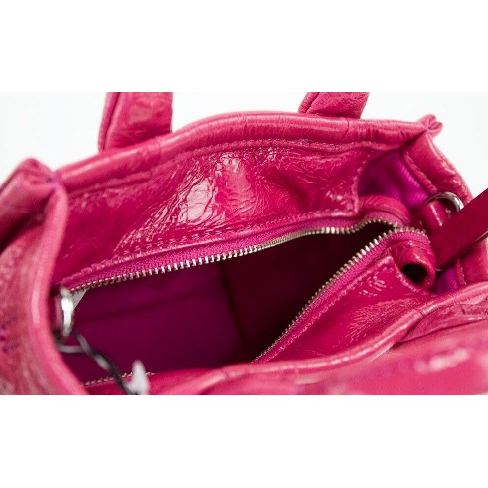 Marc Jacobs The Shiny Crinkle Micro Tote Magenta Leather Crossbody Bag Handbag 5883