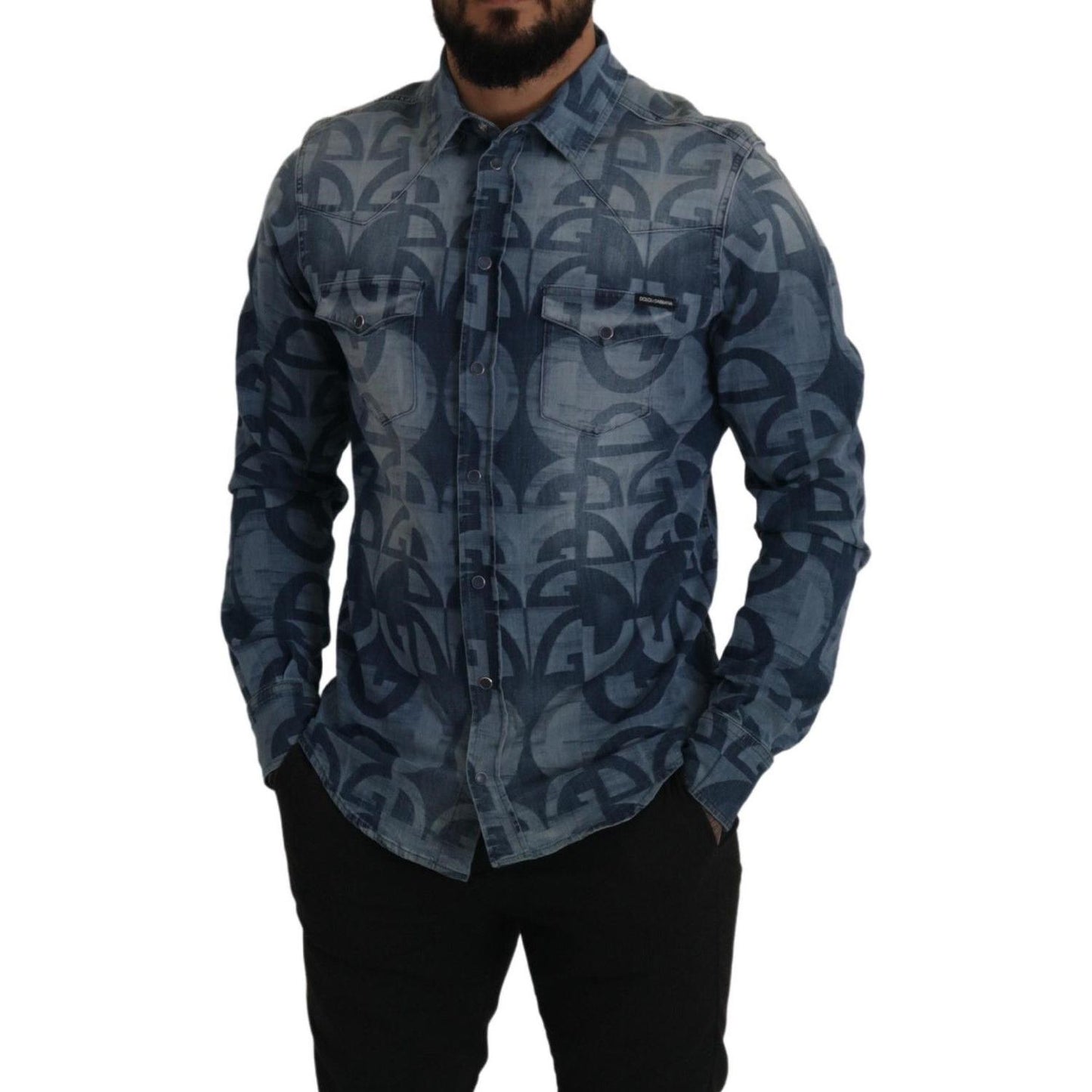 Dolce & Gabbana Elegant Slim Fit Casual Blue Men's Shirt Dolce & Gabbana Dark Slate Gray