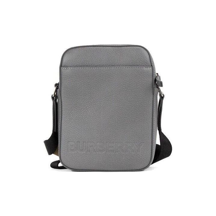 Burberry Thornton Small Grey Embossed Logo Grainy Leather Crossbody Handbag 93760