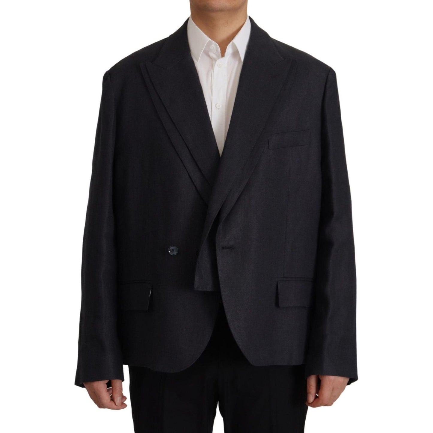 Dolce & Gabbana Sleek Double Breasted Navy Linen Blazer Dolce & Gabbana Black