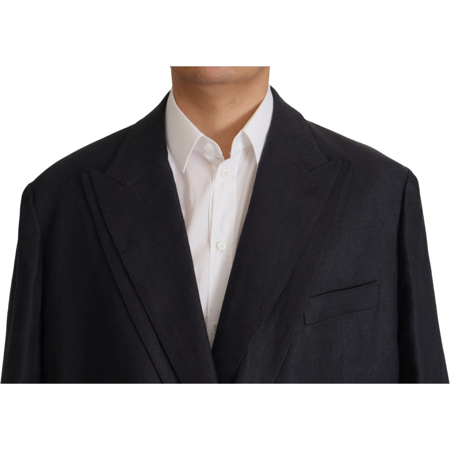 Dolce & Gabbana Sleek Double Breasted Navy Linen Blazer Dolce & Gabbana Black