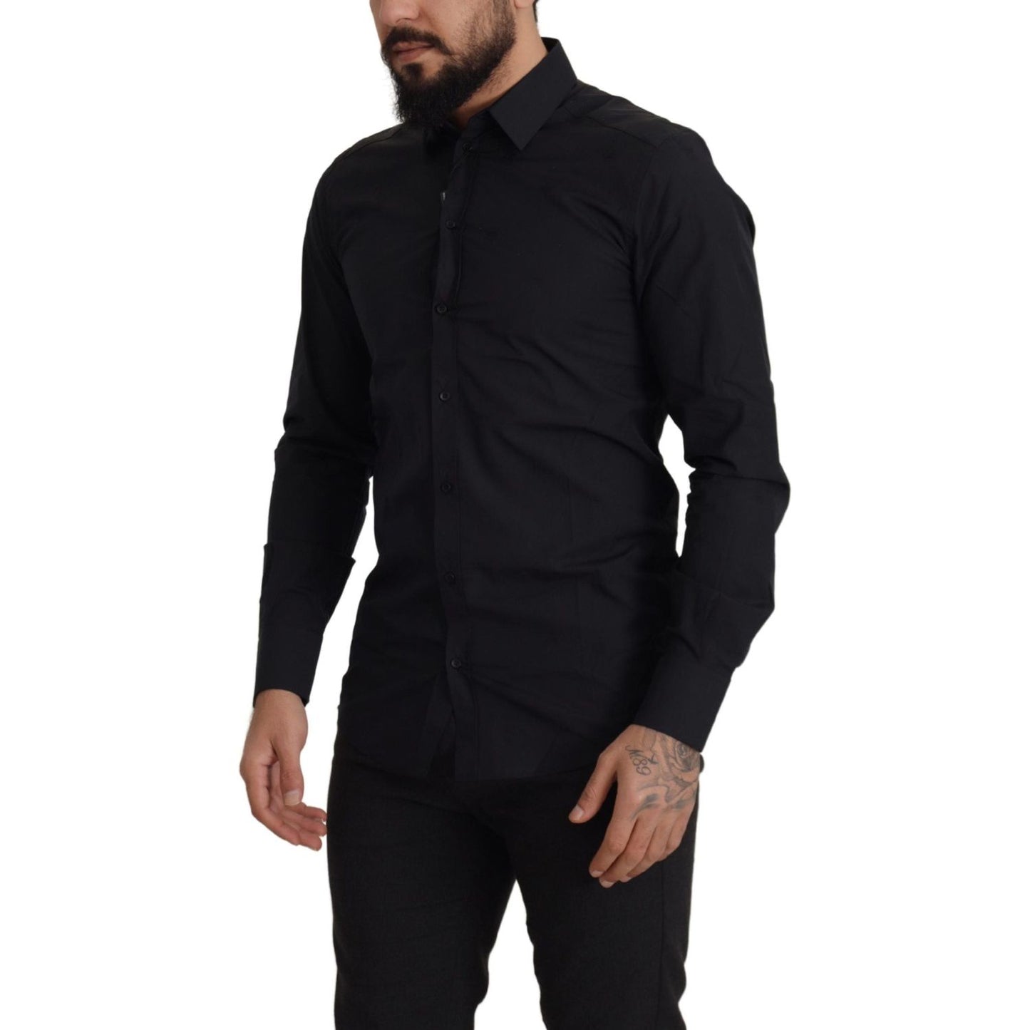 Dolce & Gabbana Elegant Slim Fit Black Cotton Dress Shirt Dolce & Gabbana Black