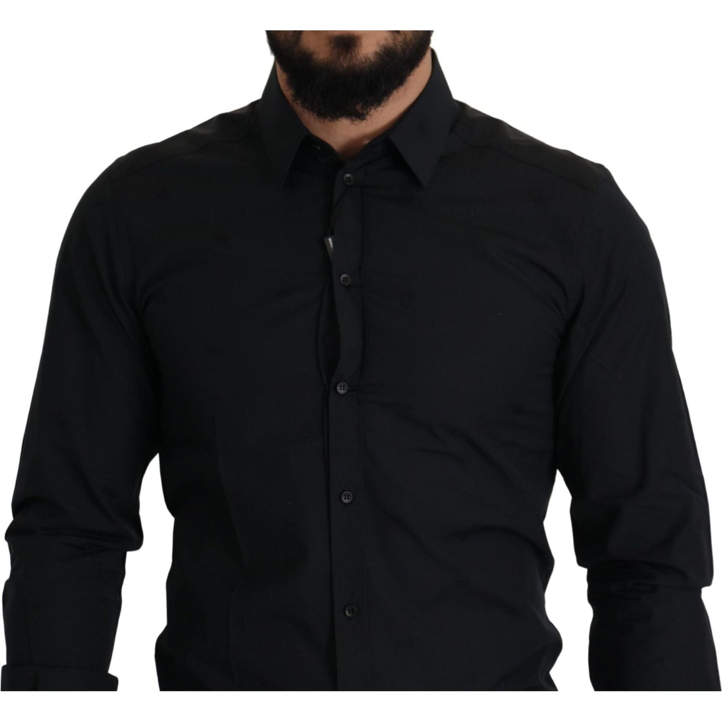 Dolce & Gabbana Elegant Slim Fit Black Cotton Dress Shirt Dolce & Gabbana Black