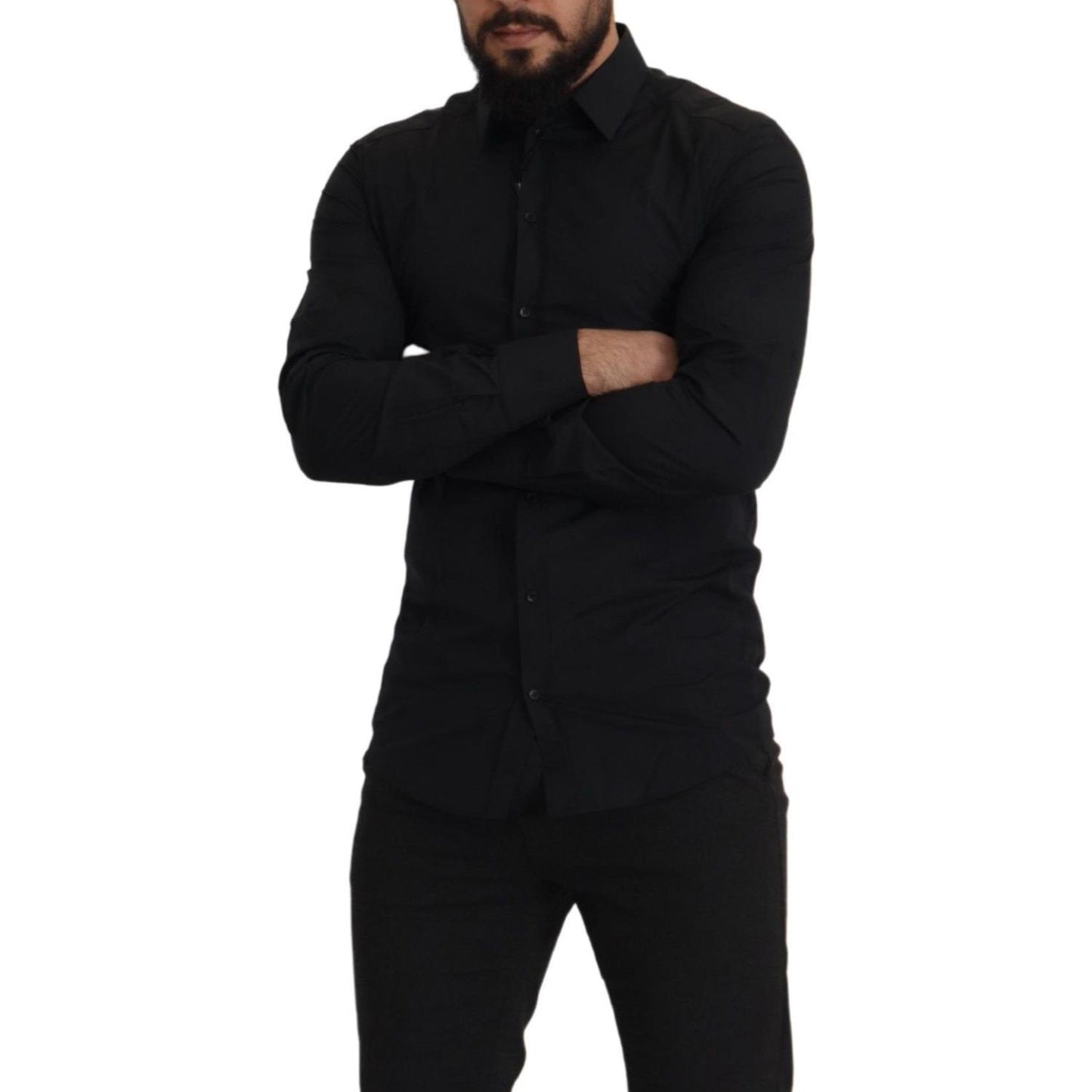 Dolce & Gabbana Elegant Slim Fit Black Cotton Dress Shirt Dolce & Gabbana Black