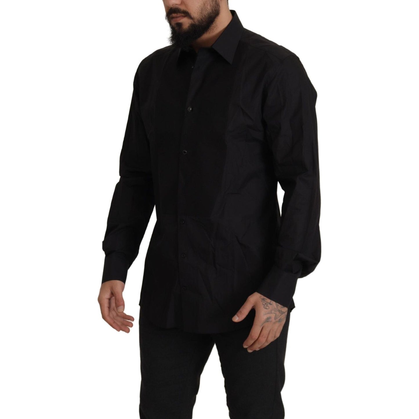 Dolce & Gabbana Sleek Black Tuxedo Dress Shirt - Slim Fit Dolce & Gabbana Black