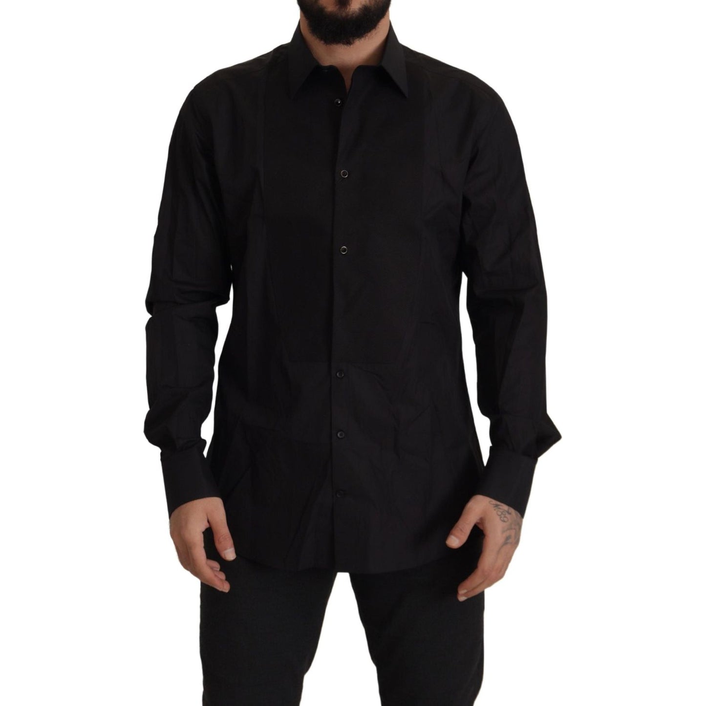 Dolce & Gabbana Sleek Black Tuxedo Dress Shirt - Slim Fit Dolce & Gabbana Black