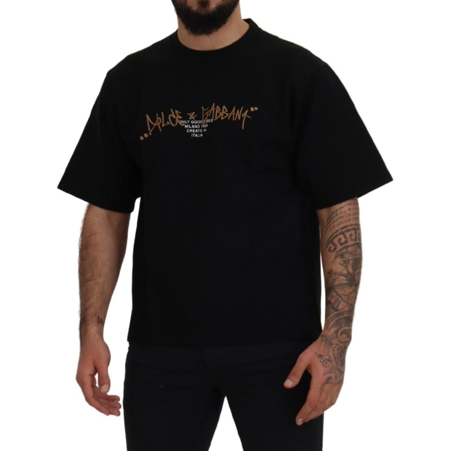 Dolce & Gabbana Elegant Black Cotton Blend Crewneck T-Shirt Dolce & Gabbana Black