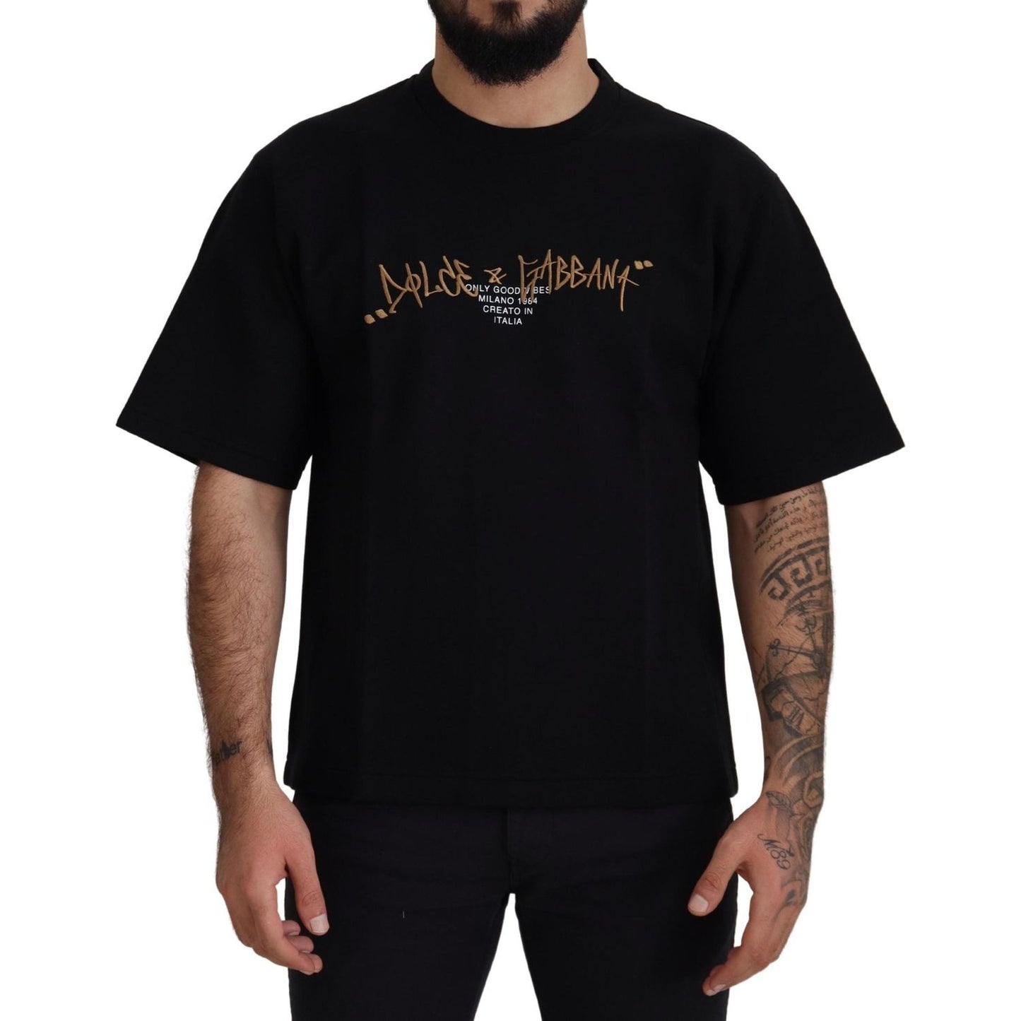 Dolce & Gabbana Elegant Black Cotton Blend Crewneck T-Shirt Dolce & Gabbana Black