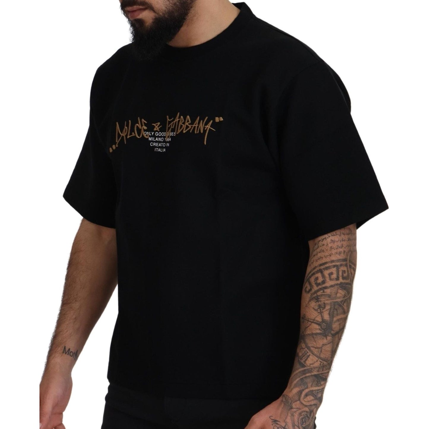 Dolce & Gabbana Elegant Black Cotton Blend Crewneck T-Shirt Dolce & Gabbana Black