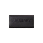 Burberry Porter Black Grained Leather Branded Logo Embossed Clutch Flap Wallet 44540