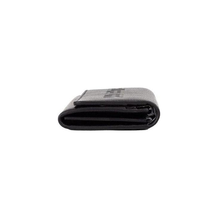 Burberry Porter Black Grained Leather Branded Logo Embossed Clutch Flap Wallet 44540