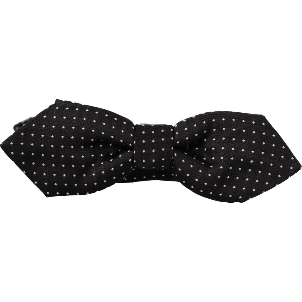 Dolce & Gabbana Black White Polka Dot Adjustable Neck Papillon Bow Tie FT3676