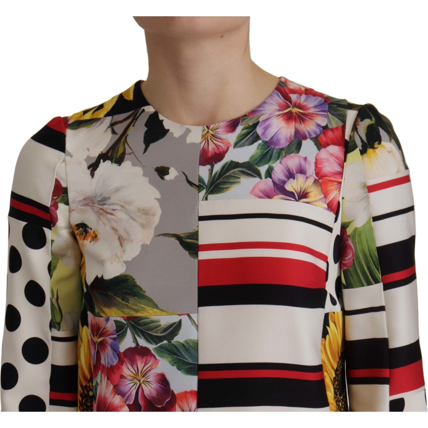 Dolce & Gabbana Multicolor Charmeuse Floral Sheath Jaquard Pachwork Dress DR28700- 36