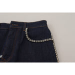 Dolce & Gabbana Blue Denim Stretch Crystal Hot Pants Shorts SKI1845- 38