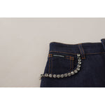 Dolce & Gabbana Blue Denim Stretch Crystal Hot Pants Shorts SKI1845- 38