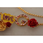 Dolce & Gabbana Gold Rose Love Crystal Charm Chain Necklace SMY100895