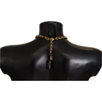 Dolce & Gabbana Gold Brass Crystal Purple Pink Pearl Pendants Necklace SMY100945