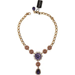 Dolce & Gabbana Gold Brass Crystal Purple Pink Pearl Pendants Necklace SMY100945