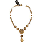 Dolce & Gabbana Gold Brass Crystal Purple Pink Pearl Pendants Necklace SMY100945