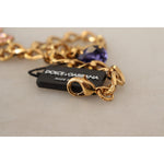 Dolce & Gabbana Gold Brass Crystal Purple Pink Pearl Pendants Necklace SMY100945