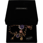 Dolce & Gabbana Gold Brass Crystal Purple Pink Pearl Pendants Necklace SMY100945