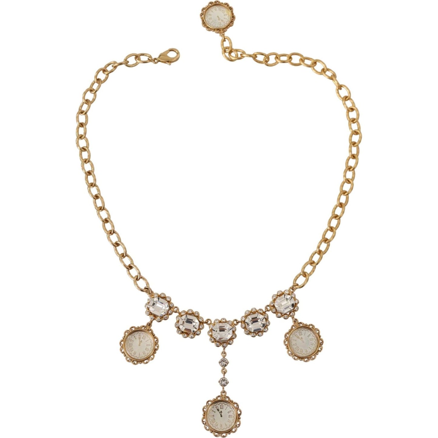 Dolce & Gabbana Gold Clock Statement Crystal Chain Necklace Necklace