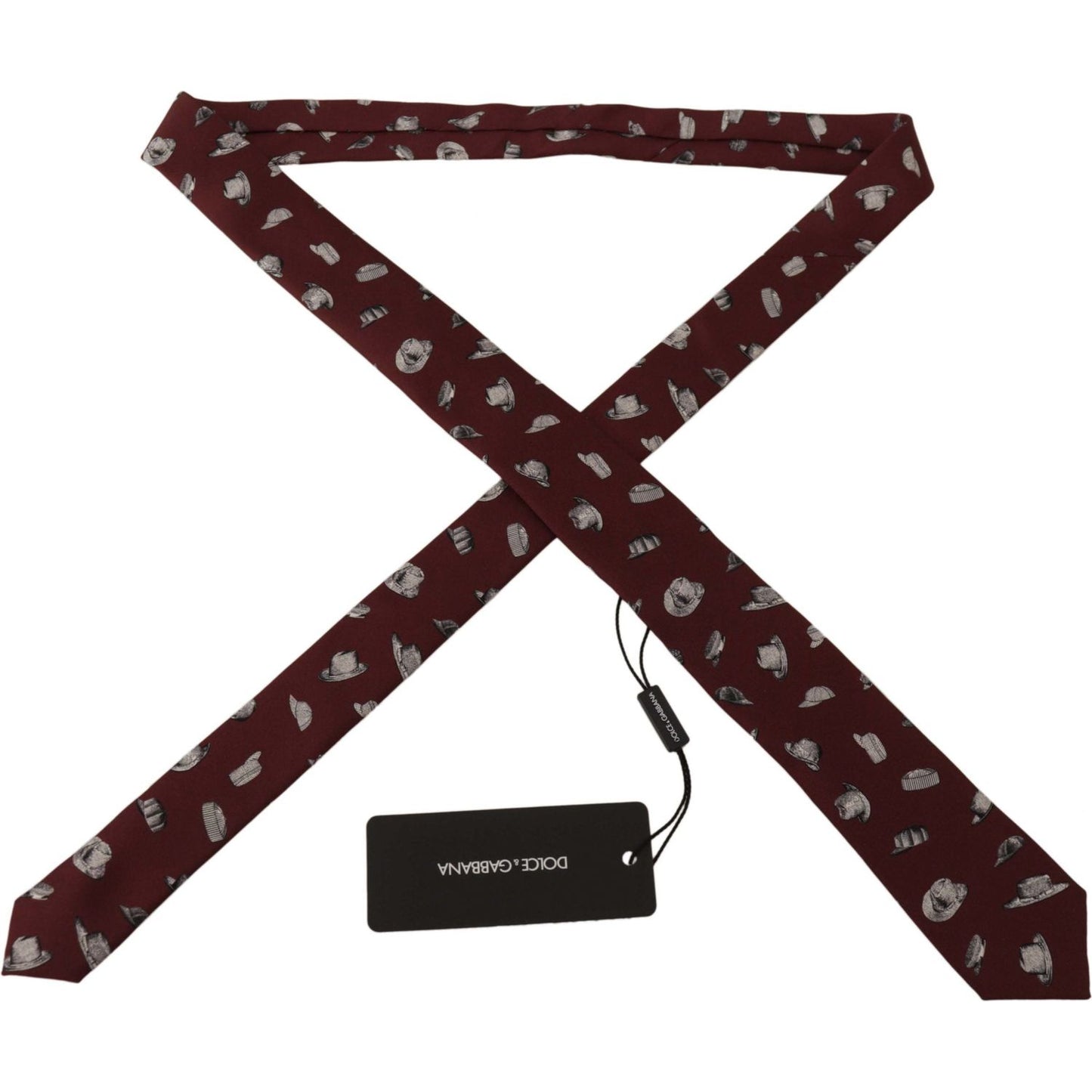 Dolce & Gabbana Maroon Hat Pattern 100% Silk Adjustable Accessory Tie KRA3191