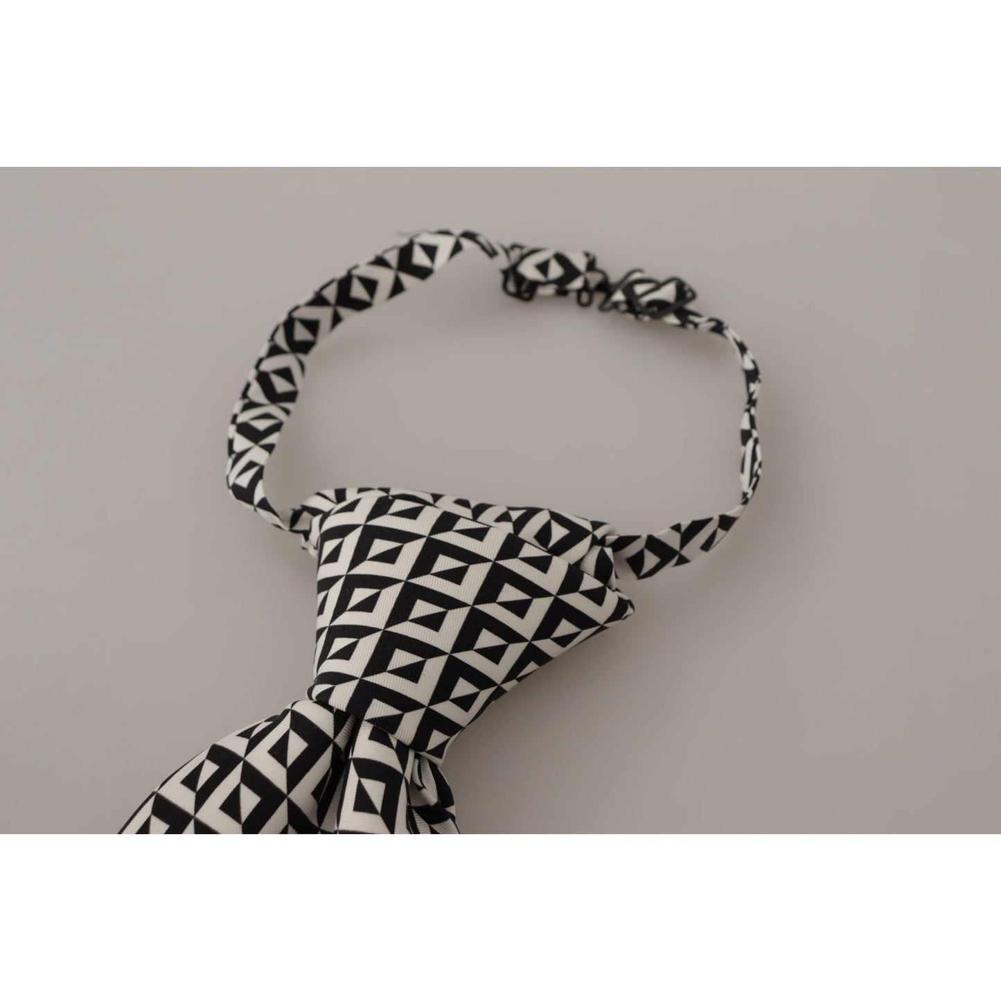 Dolce & Gabbana Black White Geometric 100% Silk Adjustable Accessory Tie KRA3194