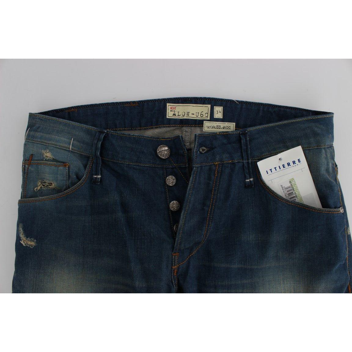 Acht Blue Wash Denim Cotton Stretch Baggy Fit Jeans SIG30490-1