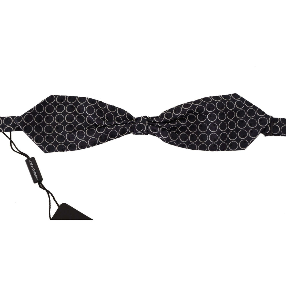 Dolce & Gabbana Black White Round 100% Silk Neck Papillon Tie FT3605