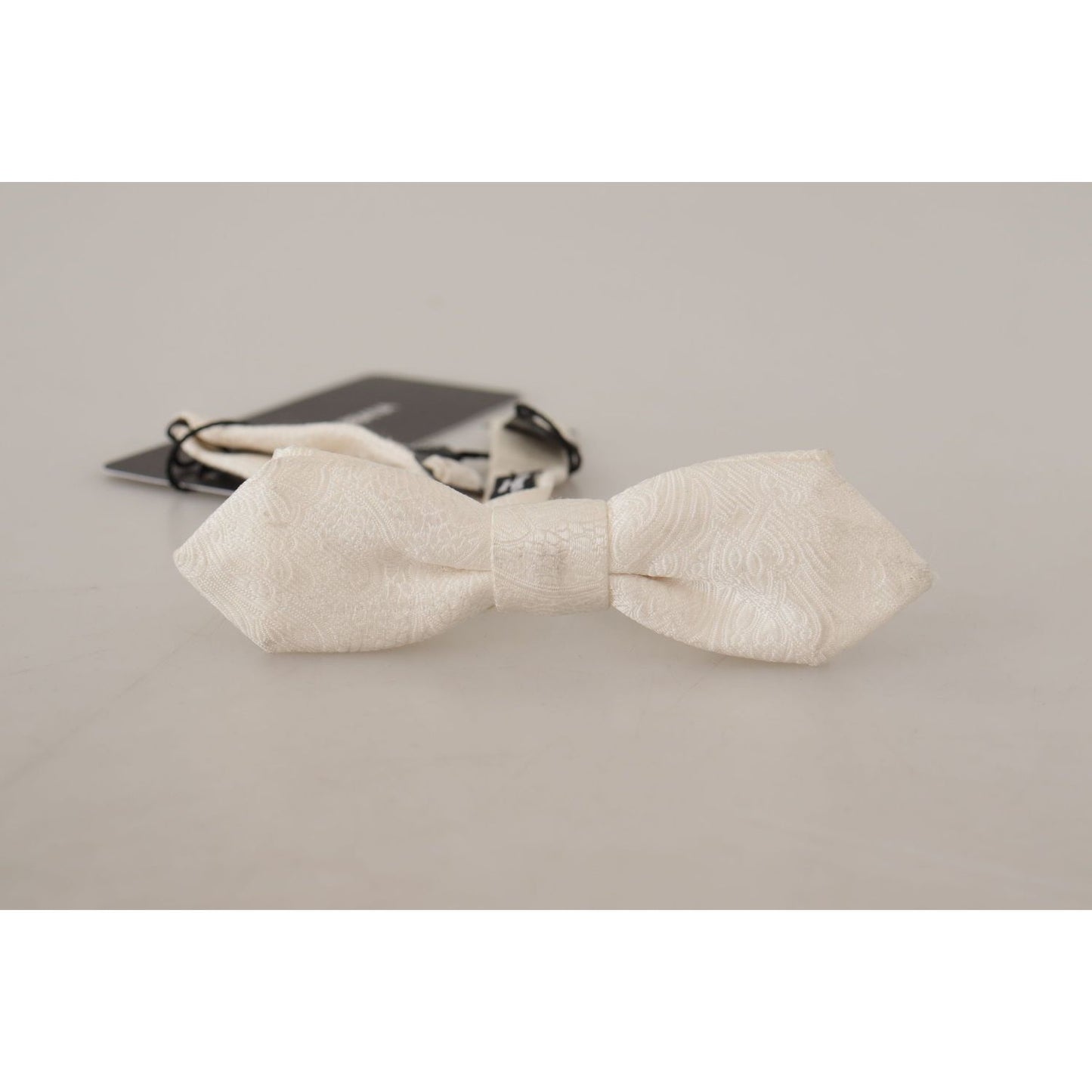 Dolce & Gabbana White 100% Silk Slim Adjustable Neck Papillon Tie