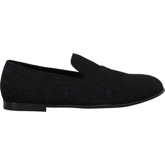 Dolce & Gabbana Black Floral Jacquard Slippers Loafers Shoes