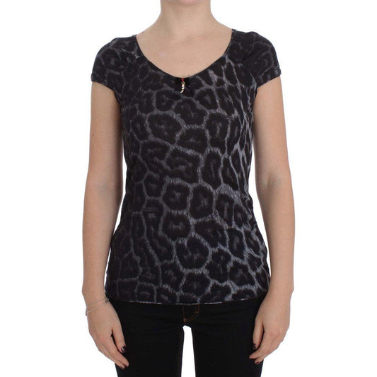 Cavalli Gray Leopard Modal T-Shirt Blouse Top