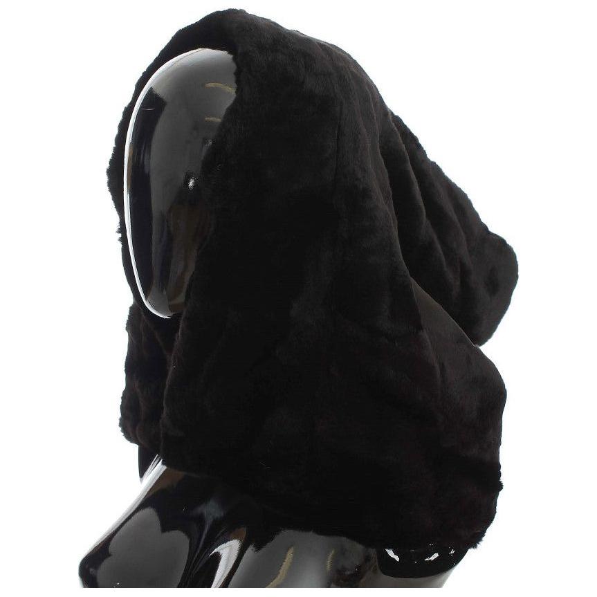 Dolce & Gabbana Black Weasel Fur Crochet Hood Scarf Hat MS811