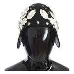 Dolce & Gabbana Black Wool White Floral Gold Leaf Hat MS838