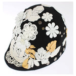 Dolce & Gabbana Black Wool White Floral Gold Leaf Hat MS838