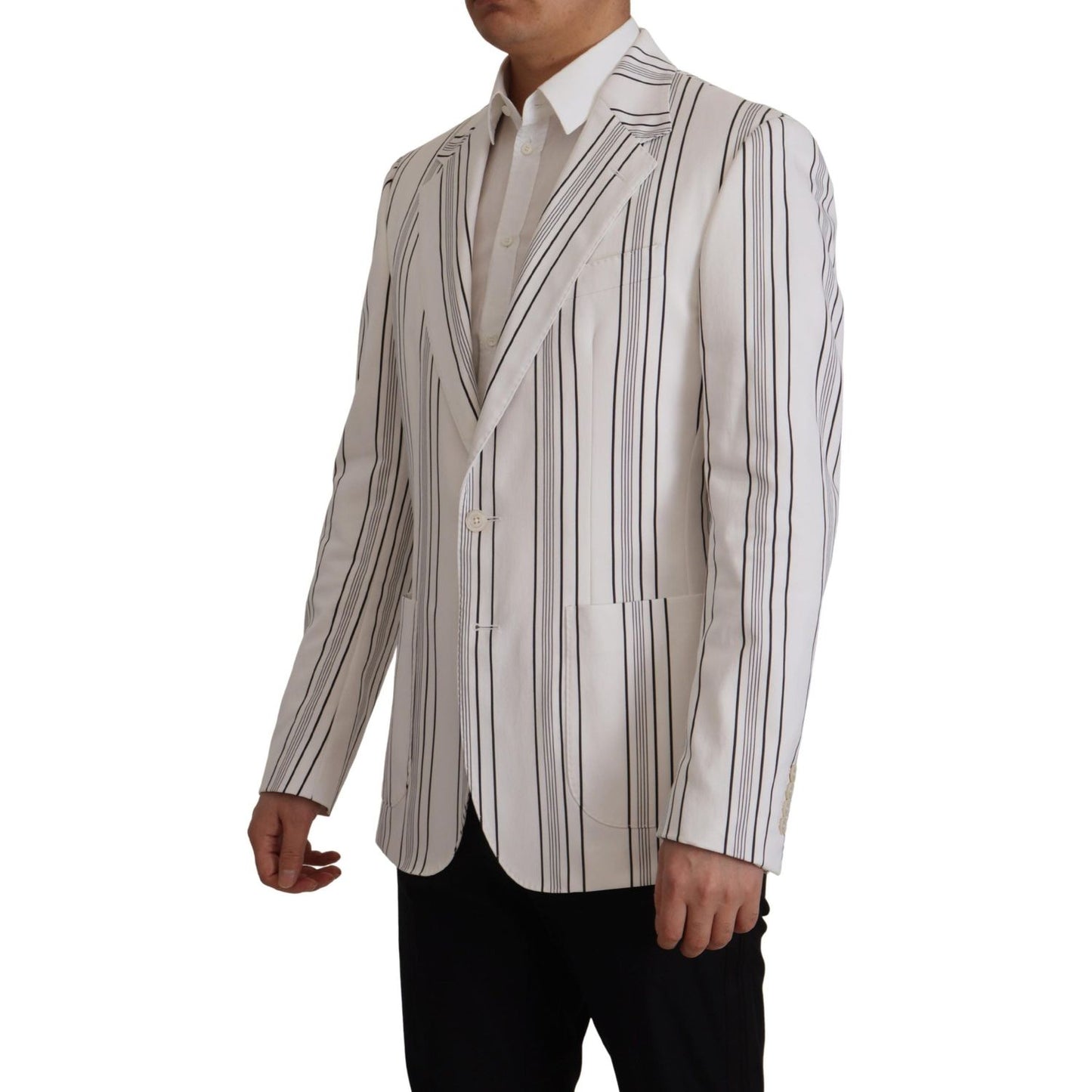 Dolce & Gabbana Elegant Striped Cotton Blend Blazer Dolce & Gabbana Dark Gray
