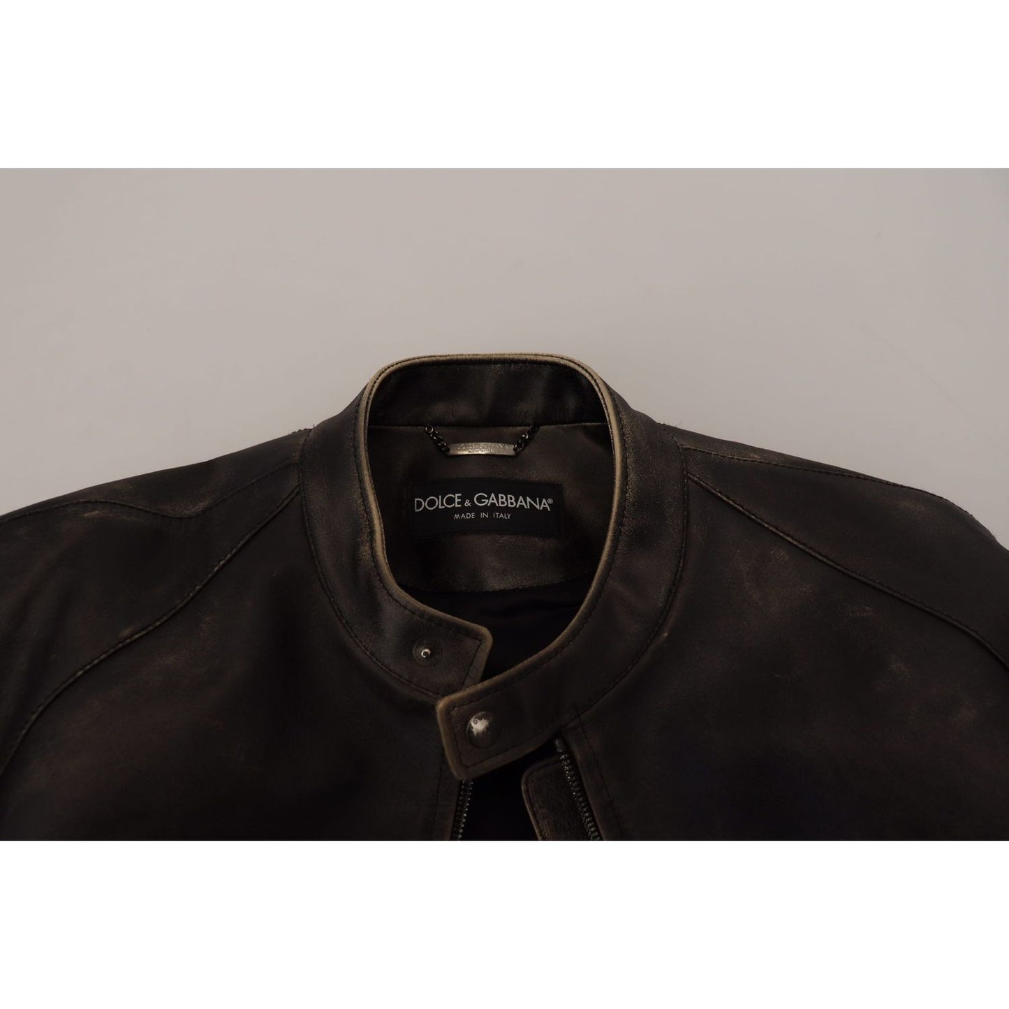 Dolce & Gabbana Elegant Black Leather Jacket with Silver Details Dolce & Gabbana Dark Gray