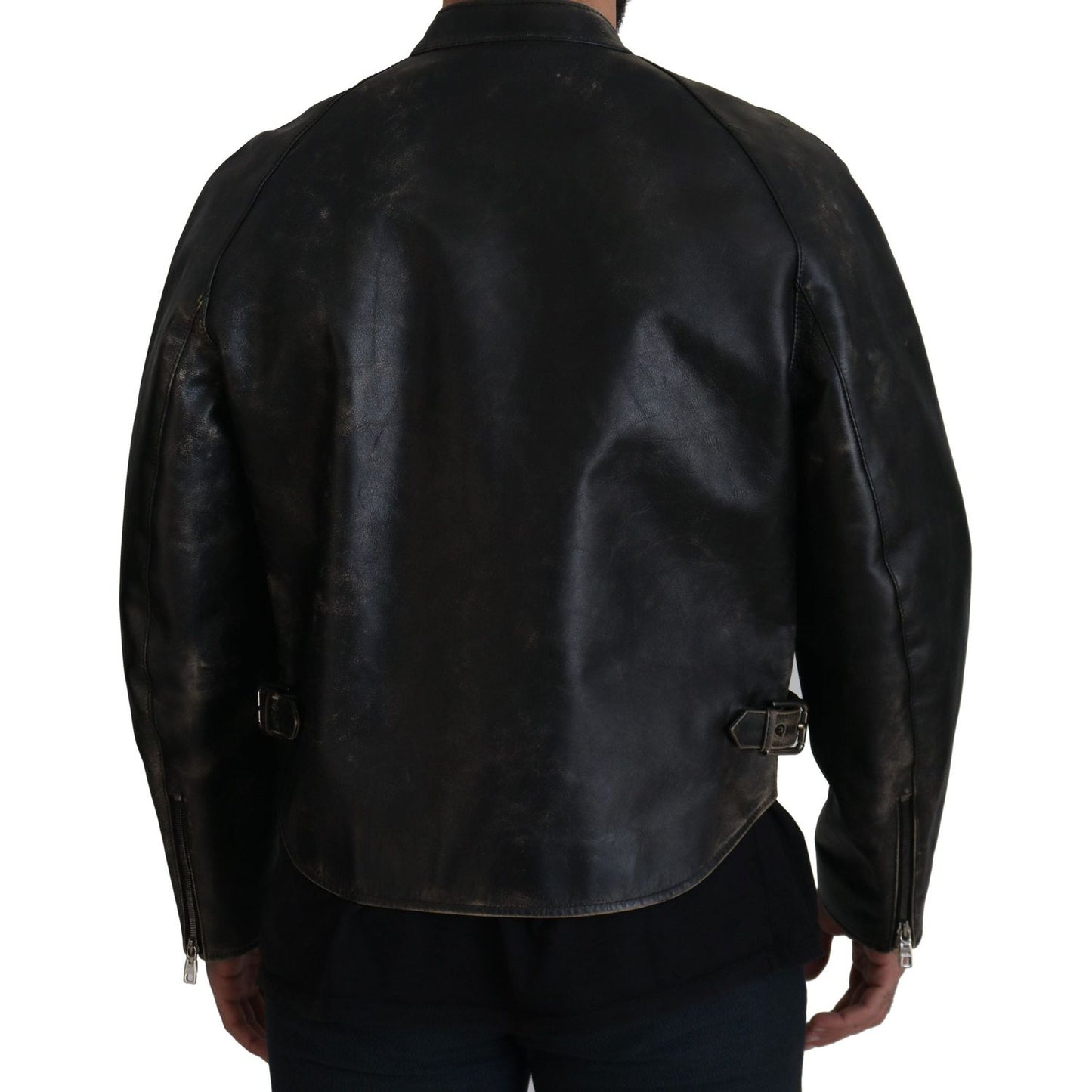 Dolce & Gabbana Elegant Black Leather Jacket with Silver Details Dolce & Gabbana Black